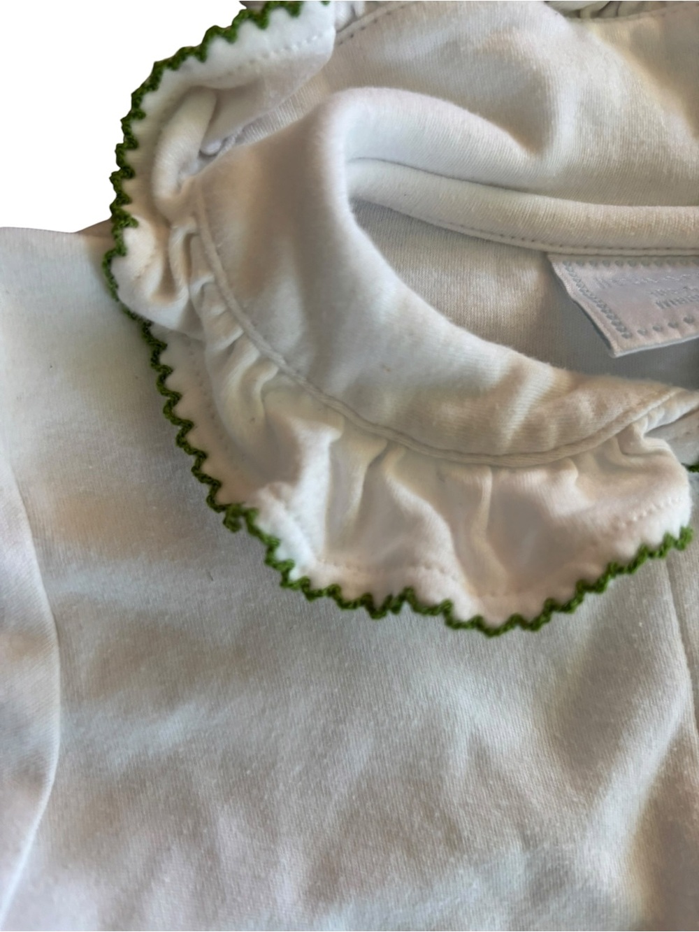 Little English 5 Girls White Ruffle Collar Long-Sleeve Top with Green Trim - Picture 3 of 5